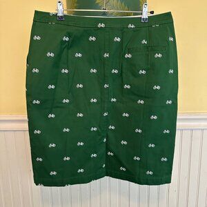 Talbots Green Bicycle Print Pencil Skirt Size 10 Cotton Blend Mid-Length
